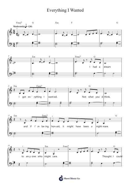 Everything I Wanted Sheet Music by Billie Eilish-Arr.Hudthur Simpglas