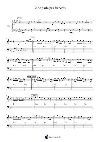Je ne parle pas français Sheet Music by Namika-Arr.Joanreade Annlus