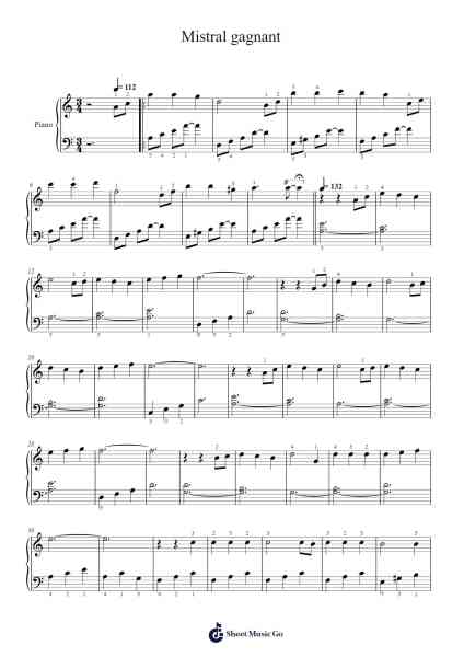 Mistral gagnant Sheet Music by Renaud-Arr.Atkuk