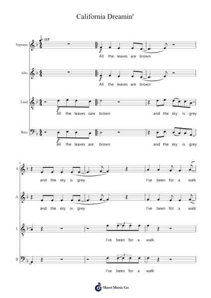 California Dreamin' Notenblatt von The Mamas and Papas-Arr.Crylip