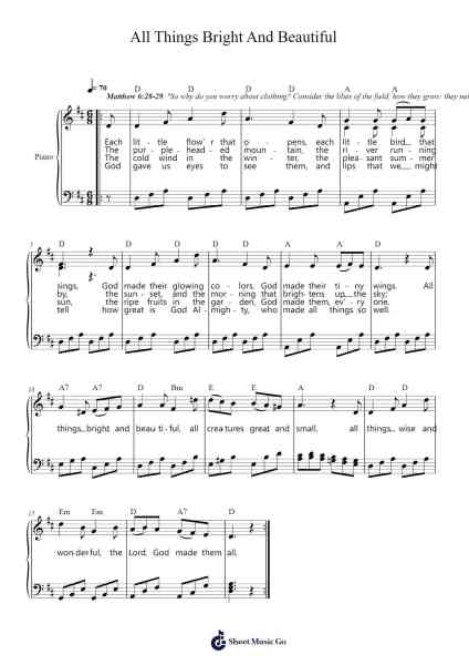 All Things Bright and Beautiful Sheet Music by W. A. Mozart-Arr.Upcroft Mayniei