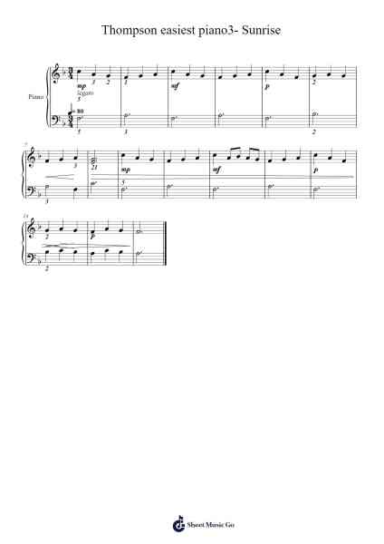 Thompson easiest piano3- Sunrise Sheet Music by John Thompson-Arr.Alac Floleigh
