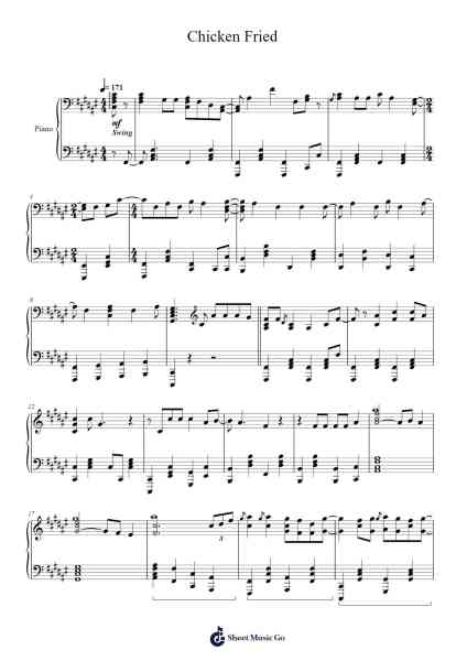 Chicken Fried Sheet Music by Zac Brown Band-Arr.Vanralph Aunald