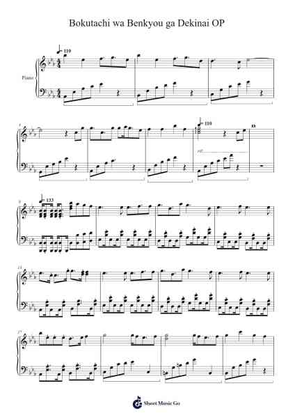 Bokutachi wa Benkyou ga Dekinai OP Sheet Music by Study-Arr.Humeleen Bachnat
