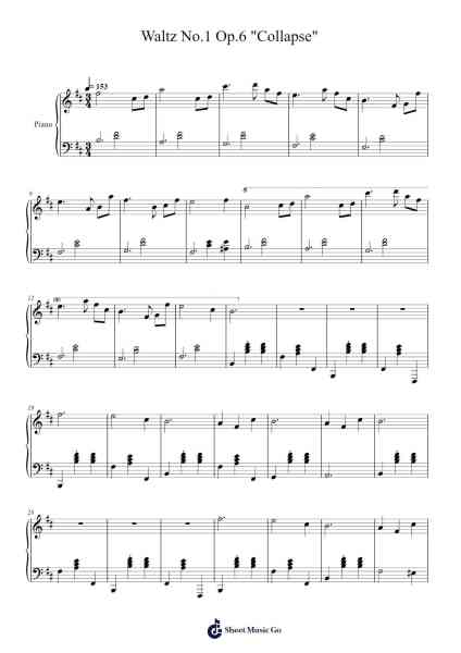 Waltz No.1 Op.6 "Collapse" Sheet Music by Hikaru Shirosu-Arr.Cashshop