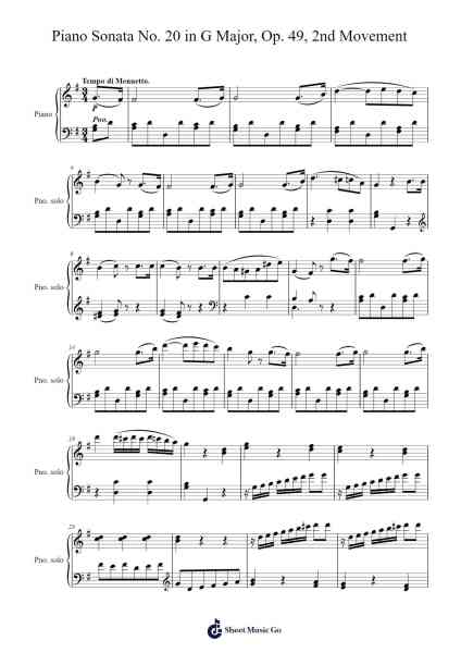 Piano Sonata No. 20 in G Major, Op. 49 No. 2: II. Tempo di Menuetto Sheet Music by Ludwig van Beethoven-Arr.Fasil Murseph