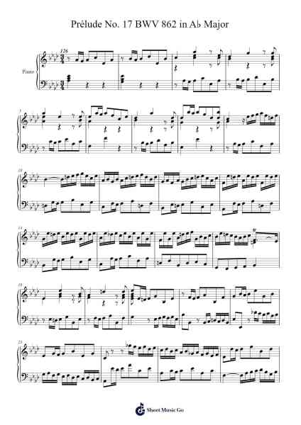 Prélude No. 17 in A♭ Major, BWV 862 Sheet Music by Johann Sebastian Bach-Arr.Hobryce Cookeniei