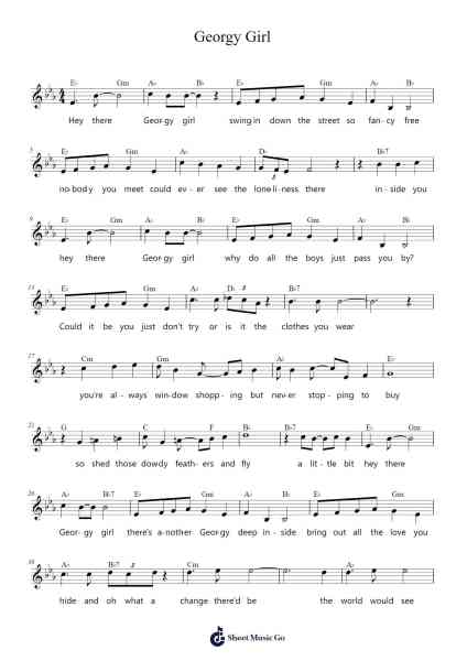 Georgy Girl Sheet Music by Tom Springfield-Arr.Juddnice