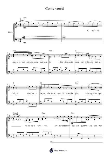 Come vorrei Sheet Music by Ricchi e Poveri-Arr.Kepnia Lilbohm