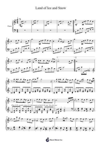 Land of Ice and Snow Sheet Music by Misc Soundtrack-Arr.Sigjeff