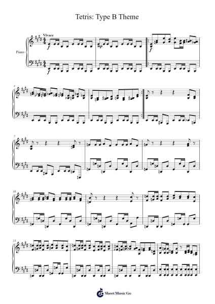 Tetris: Type B Theme Sheet Music by KorObeiniki-Arr.Raelo