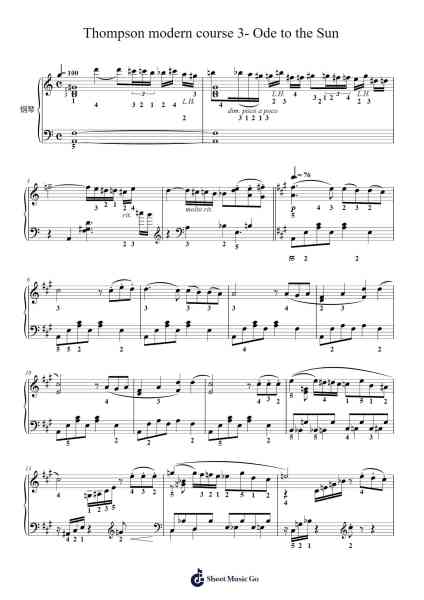 Thompson modern course 3- Ode to the Sun Sheet Music by John Thompson-Arr.Franling Godrwood