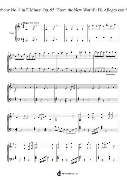 Symphony No. 9 in E Minor, Op. 95 "From the New World": IV. Allegro con fuoco Sheet Music by Antonín Dvořák-Arr.Huxver Birdnee
