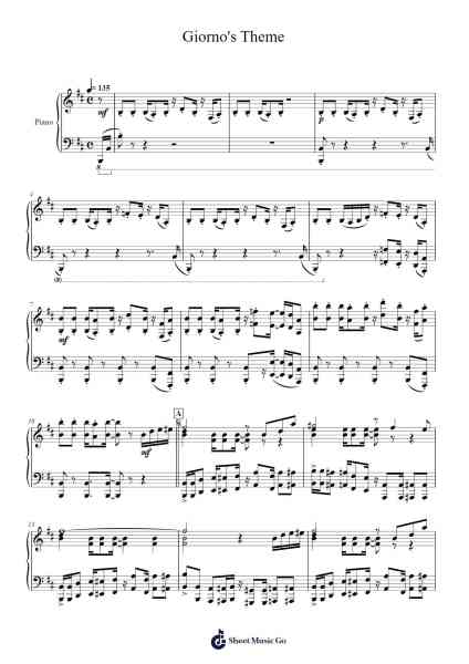 Giorno's Theme Sheet Music by Yugo Kanno-Arr.Elroygale Whvan