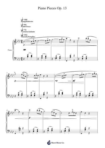 Piano Pieces Op. 13 Sheet Music by Chertroy-Arr.Buckclough Woogold