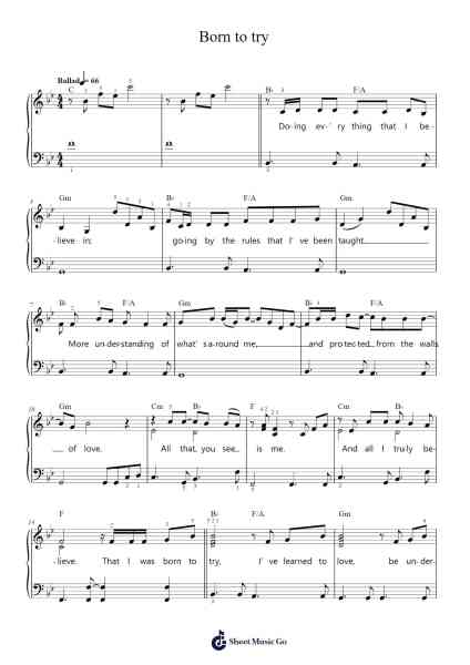 Born to try Sheet Music by Delta Goodrem-Arr.Hilltim Moobright