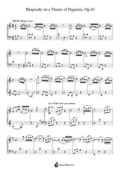 Rhapsody on a Theme of Paganini, Op. 43 Sheet Music by Sergei Rachmaninoff-Arr.Simpbrown