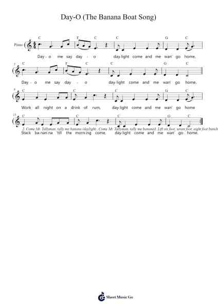 Day-O (The Banana Boat Song) Sheet Music by Harry Belafonte-Arr.Chamtra