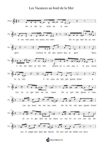 Les Vacances au bord de la Mer Sheet Music by Michel Jonasz-Arr.Montor