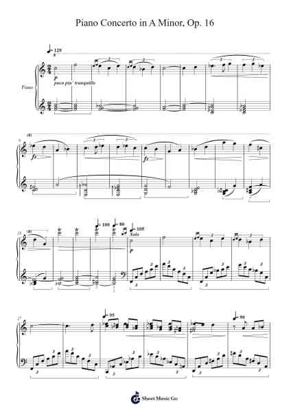 Piano Concerto in A Minor, Op. 16: III. Allegro moderato molto e marcato - Quasi presto - Andante maestoso Sheet Music by Edvard Grieg-Arr.Bushple