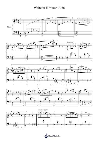 Waltz in E Minor, B. 56 Sheet Music by Frédéric Chopin-Arr.Lamshop