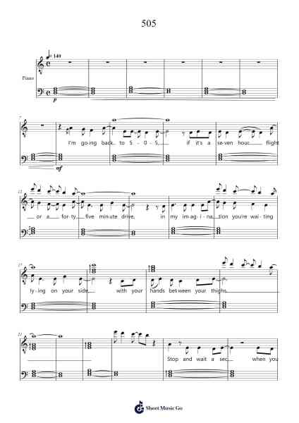 505 Sheet Music by Arctic Monkeys-Arr.Walry