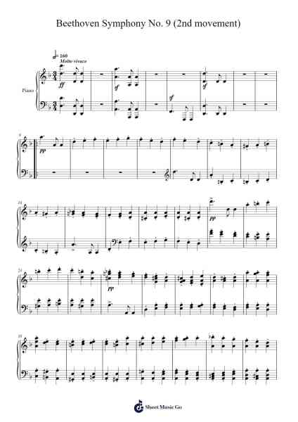 Symphony No. 9 in D Minor, Op. 125: II. Molto vivace (for piano solo) Sheet Music by Ludwig van Beethoven-Arr.Rydiah