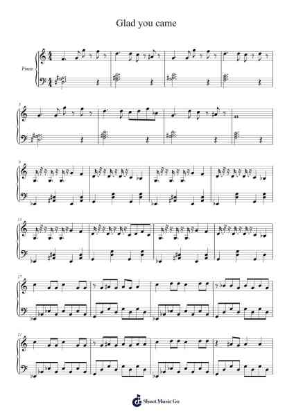 Glad you came Sheet Music by The Wanted-Arr.Maltzster Colcott
