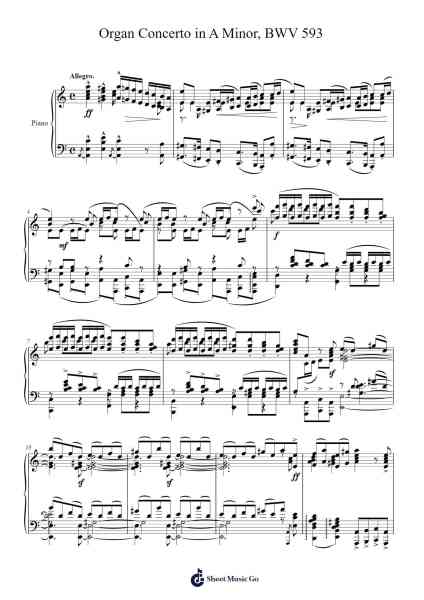 Organ Concerto in A Minor, BWV 593 Sheet Music by Johann Sebastian Bach-Arr.Wescan