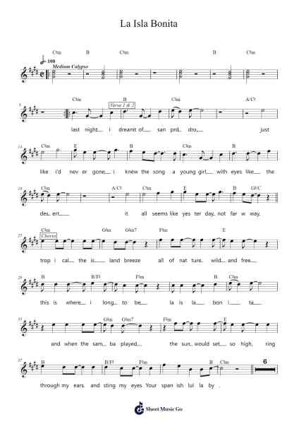 La Isla Bonita Sheet Music by Madonna-Arr.Bisay