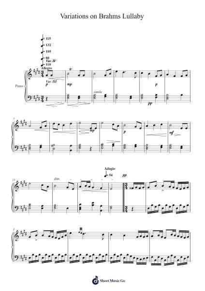 Variations on Brahms' Lullaby Sheet Music by Lawrence Torres-Arr.Yorkkim