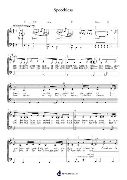 Speechless Sheet Music by Lady Gaga-Arr.Dilliz Woolfsil