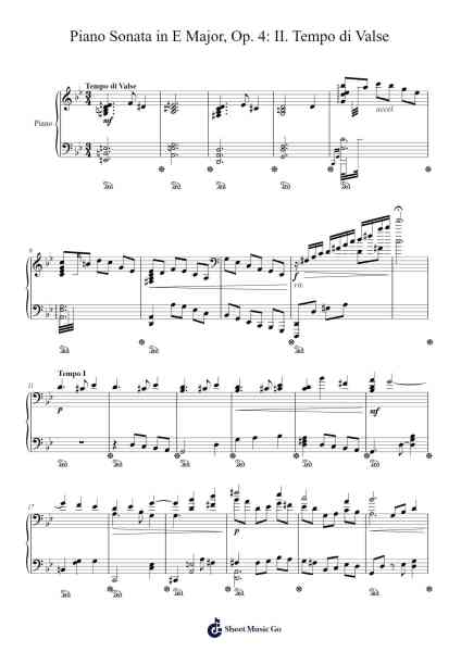 Piano Sonata in E Major, Op. 4: II. Tempo di Valse Sheet Music by Jatham-Arr.Werfith