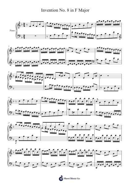 Invention No. 8 in F Major, BWV 779 Sheet Music by J. S. Bach-Arr.Joycelup