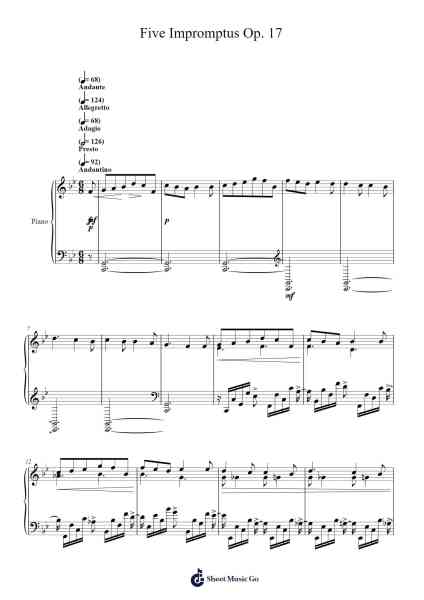 Five Impromptus Op. 17 Sheet Music by Chertroy-Arr.Nyriah