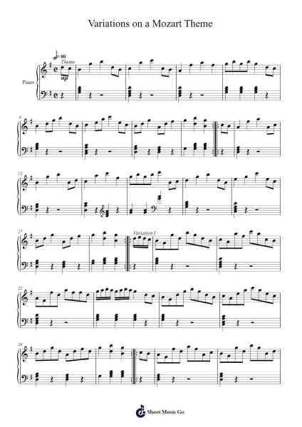 Variations on a Mozart Theme Sheet Music by Bulpy-Arr.Jackbing Priceliot