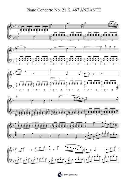 Piano Concerto No. 21 in C Major, K. 467: II. Andante Sheet Music by Wolfgang Amadeus Mozart-Arr.Nyroy Vebe