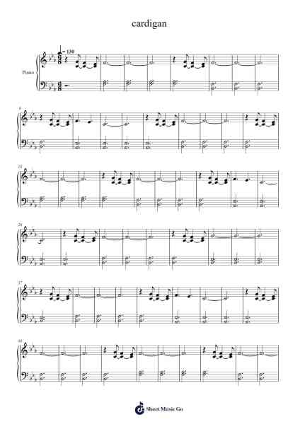 cardigan Sheet Music by Taylor Swift-Arr.Reylome
