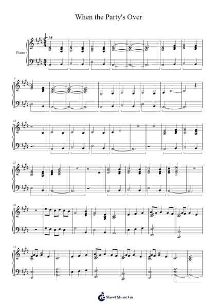 When the Party's Over Sheet Music by Billie Eilish-Arr.Popdict Greyburns