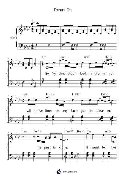 Dream On Sheet Music by Aerosmith-Arr.Websjean Hodgdre