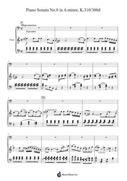 Piano Sonata No. 8 in A Minor, K. 310/300d Sheet Music by Wolfgang Amadeus Mozart-Arr.Springlome Xebloor