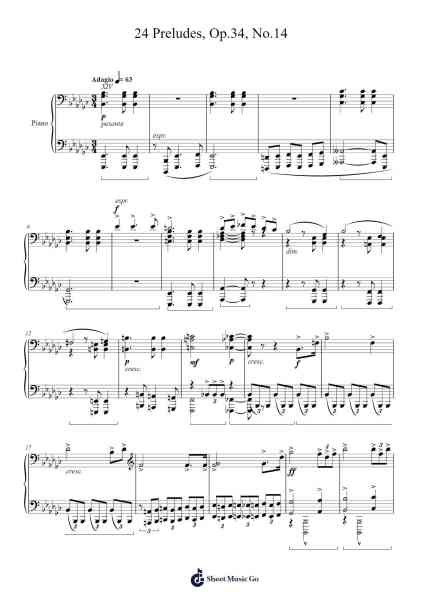 24 Preludes, Op. 34, No. 14 Sheet Music by Dmitri Shostakovich-Arr.O'Neilgrey
