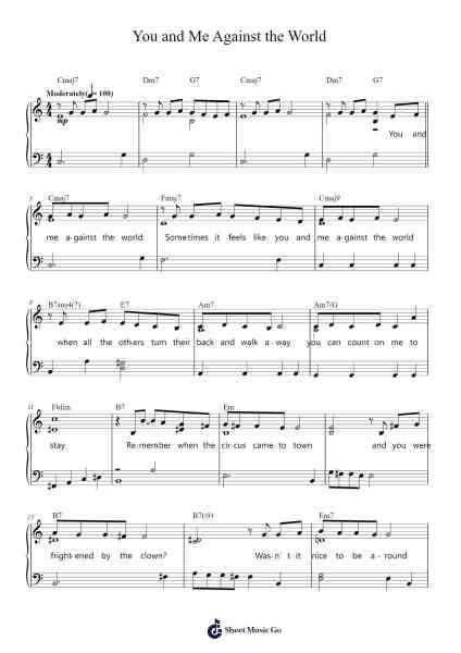 You and Me Against the World Sheet Music by Helen Reddy-Arr.Pomeo Walshbee