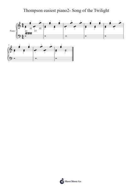 Thompson easiest piano2- Song of the Twilight Sheet Music by John Thompson-Arr.Pulsing
