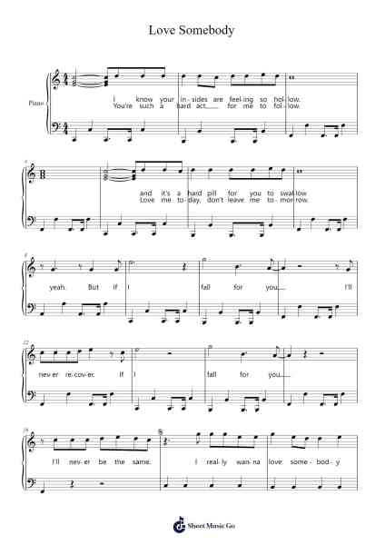 Love Somebody Musica per pianoforte di Maroon 5 - Arr.Dywalsh Barster