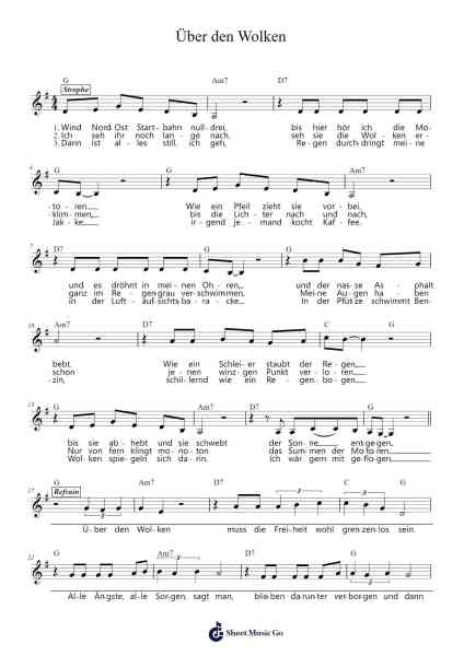 Über den Wolken Sheet Music by Reinhard Mey-Arr.Elboyce
