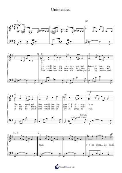 Unintended Sheet Music by Muse-Arr.Raelo