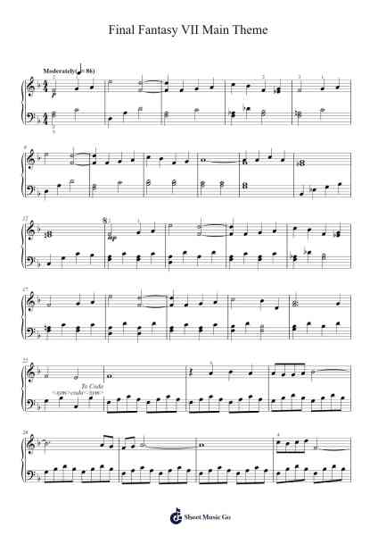 Final Fantasy VII Main Theme Sheet Music by Nobuo Uematsu-Arr.Padlia Bebe
