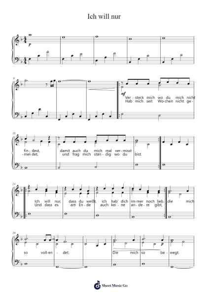 Ich will nur Sheet Music by Philipp Poisel-Arr.Oisenyet Babdutt