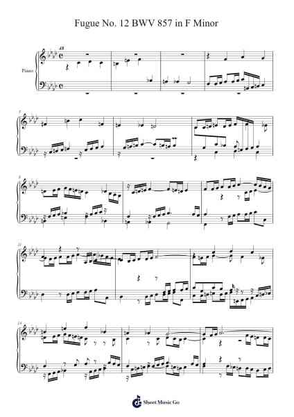 Fugue No. 12 in F Minor, BWV 857 Sheet Music by Johann Sebastian Bach-Arr.Yetlup Hoybird
